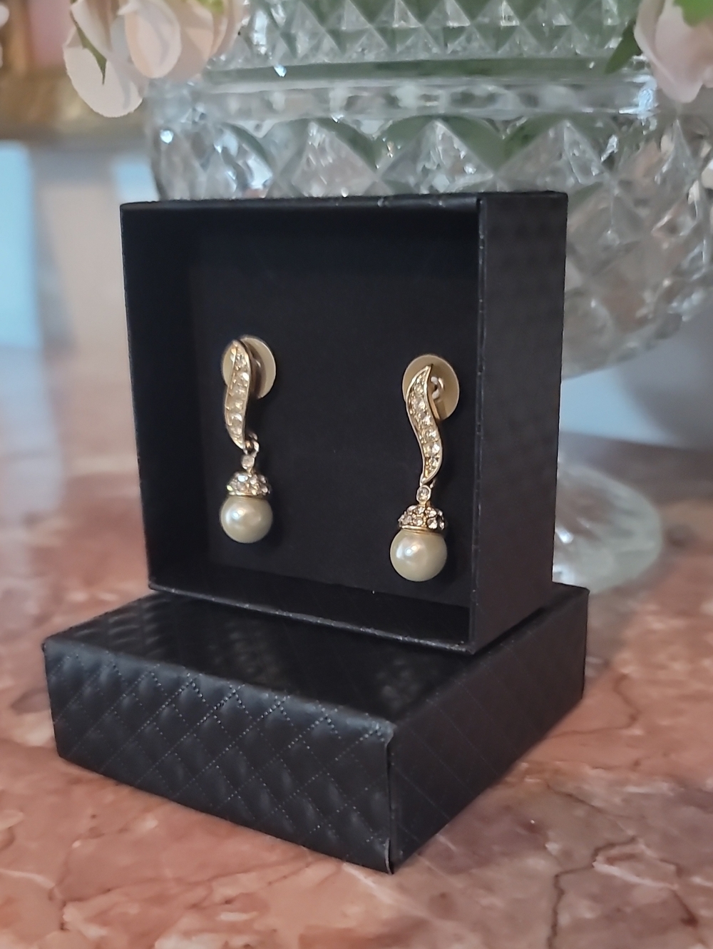 Monet Gold-Tone Sim. Pearl and Crystal Drop Earrings